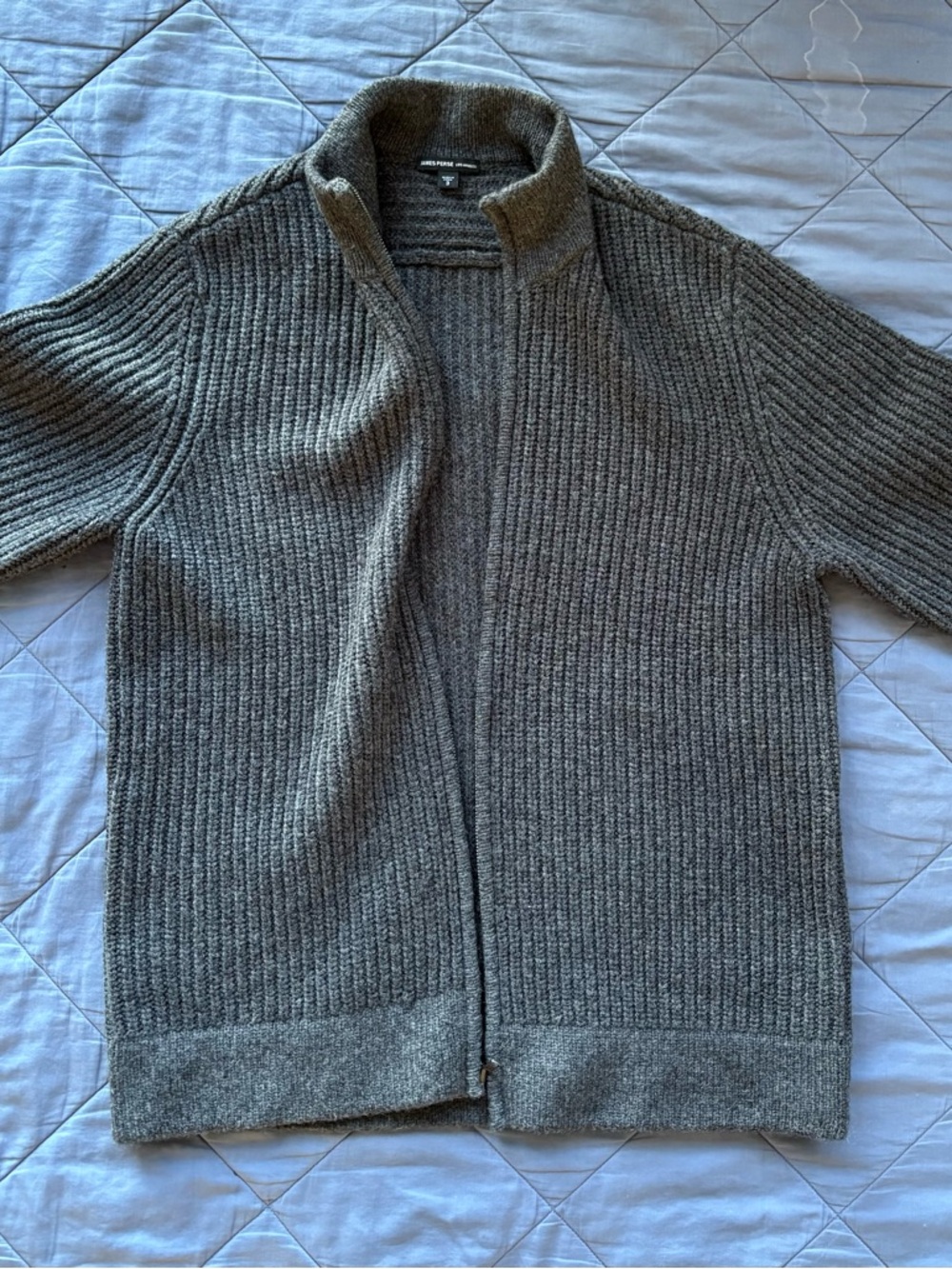James Perse Charcoal Chunky Knit Zip Cardigan